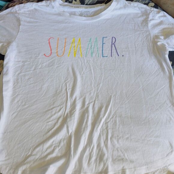 Rae Dunn Summer Graphic Tee White Short Sleeve T Shirt Plus Size 1X Minimalist - Picture 3 of 8